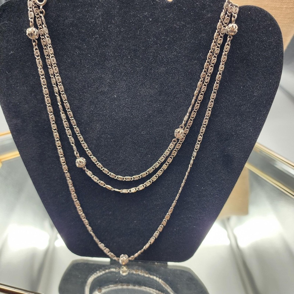 Freirich Link‎ Silver Tone Vintage Signed 60" Necklace Retro Boho
